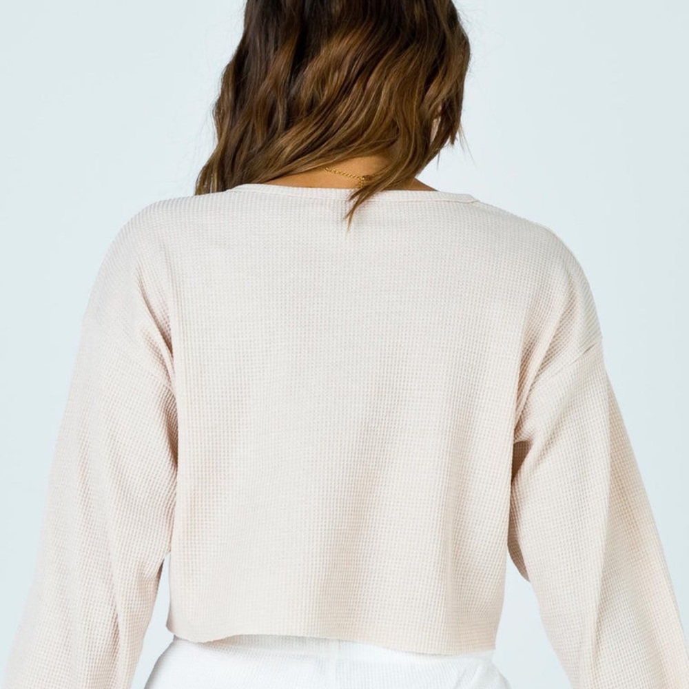 Princess Polly Mia Cropped Henley Sweatshirt Beige - Picture 2 of 10